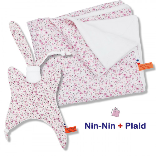 Coffret de naissance doudou et plaid Adèle. Original et fabriqué en France. Doudou Nin-Nin