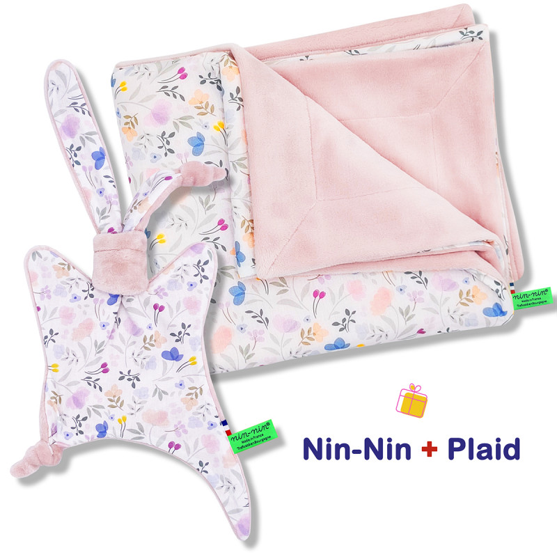 Coffret de naissance doudou et plaid Colette. Original et fabriqué en France. Doudou Nin-Nin