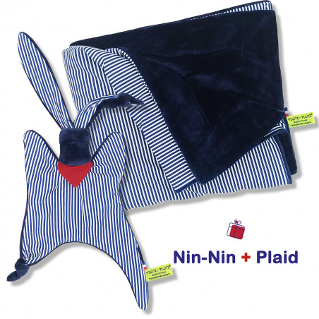 Coffret de naissance doudou et plaid Jean Paul. Original et fabriqué en France. Doudou Nin-Nin