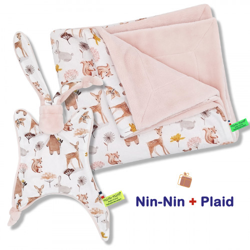 Coffret de naissance doudou et plaid Marcel. Original et fabriqué en France. Doudou Nin-Nin