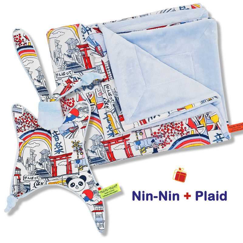 Coffret de naissance doudou et plaid Tokyo. Original et fabriqué en France. Doudou Nin-Nin Coffret de naissance doudou et plaid Tokyo. Original et fabriqué en France. Doudou Nin-Nin
