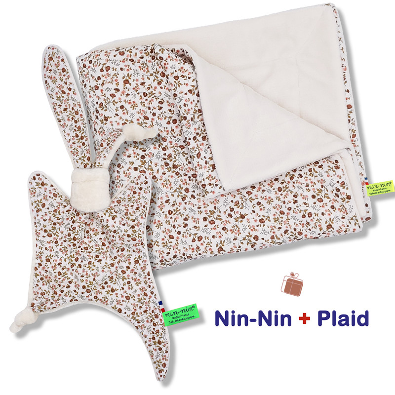 Coffret de naissance doudou et plaid Simone. Original et fabriqué en France. Doudou Nin-Nin