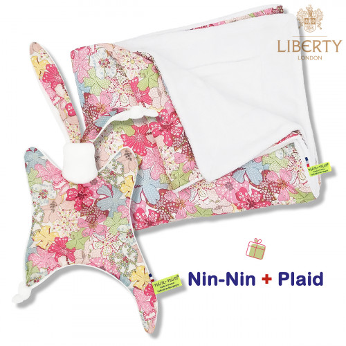 Coffret de naissance doudou et plaid Margaret. Original et fabriqué en France. Doudou Nin-Nin