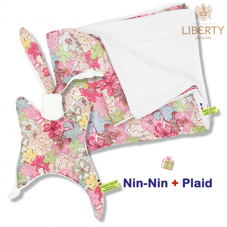 Coffret de naissance doudou et plaid Margaret. Original et fabriqué en France. Doudou Nin-Nin