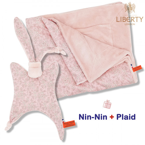 Coffret de naissance doudou et plaid Thelma. Original et fabriqué en France. Doudou Nin-Nin