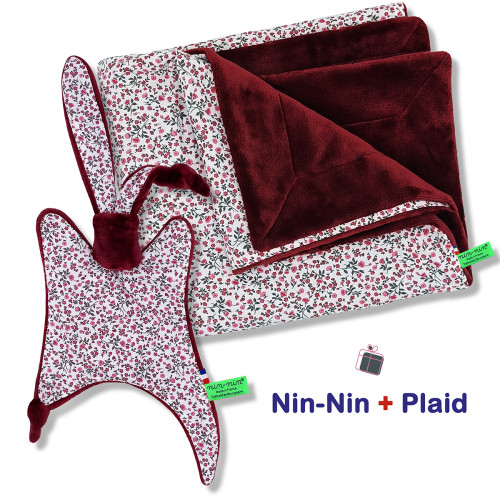 Coffret de naissance doudou et plaid Nicole. Original et fabriqué en France. Doudou Nin-Nin