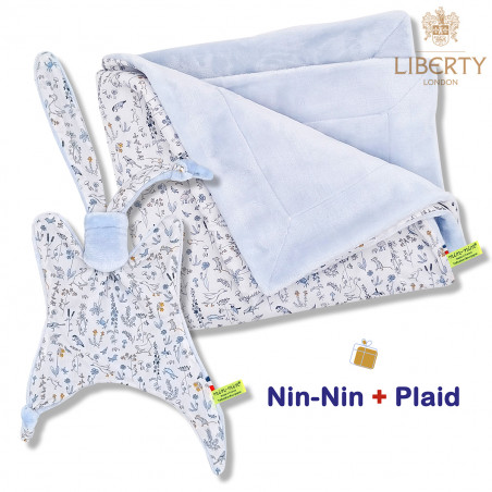 Coffret de naissance doudou et plaid Blue Barn. Original et fabriqué en France. Doudou Nin-Nin