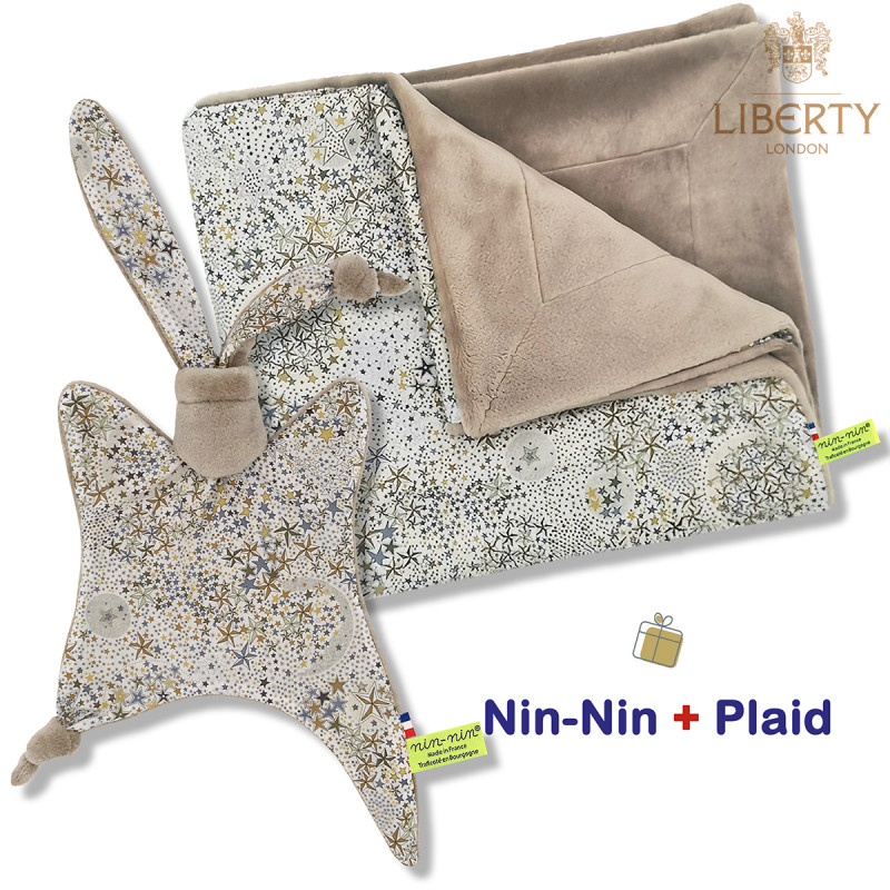 Coffret de naissance doudou et plaid Pharell. Original et fabriqué en France. Doudou Nin-Nin