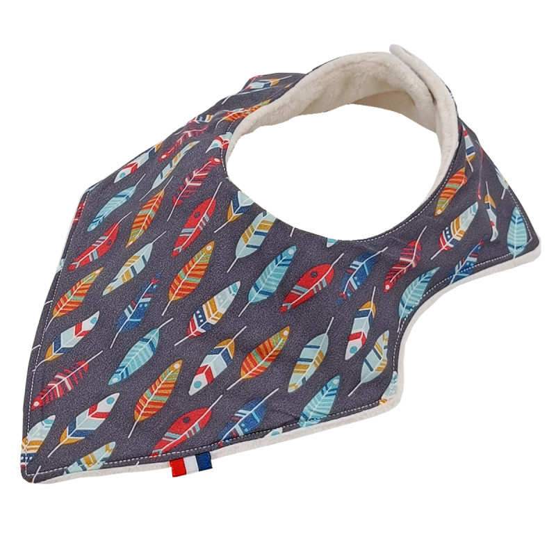 Bavoir bandana personnalisable "Plume". Made in France. Nin-Nin Bavoir bandana personnalisable "Plume". Made in France. Nin-Nin