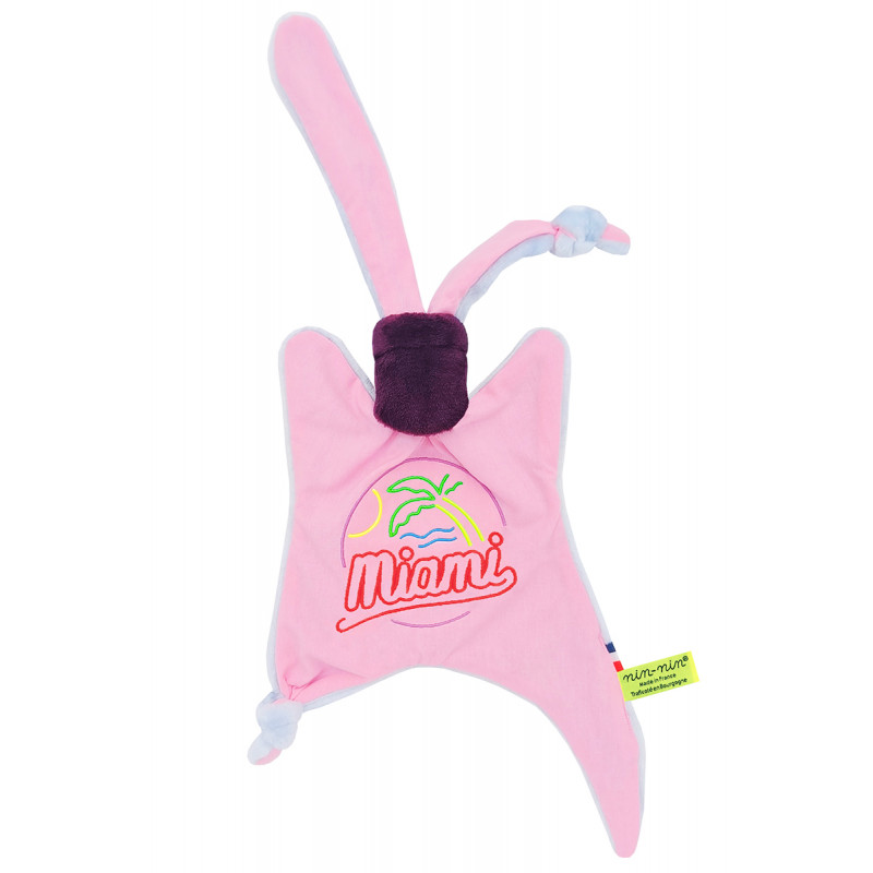 Doudou Miami. Cadeau de naissance personnalisé et made in France. Doudou Nin-Nin Doudou Miami. Cadeau de naissance personnalisé et made in France. Doudou Nin-Nin