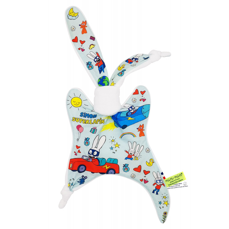 Doudou Simon Superlapin. Nin-Nin original et personnalisable. Etiquette  Orange Pack cadeau Cube Broder Non