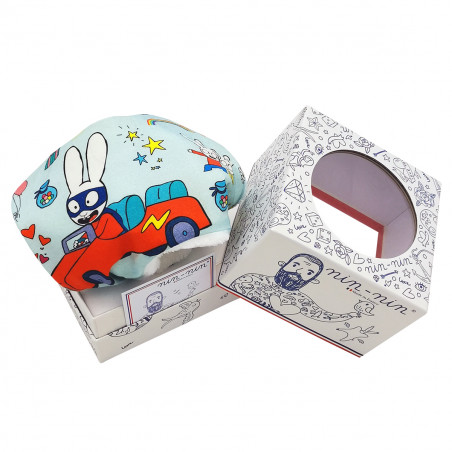 Boite pour offrir doudou Simon Superlapin. Cadeau de naissance personnalisé et made in France. Doudou Nin-Nin