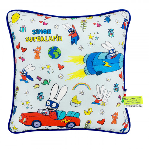 Coussin Simon Superlapin. Cadeau de naissance original personnalisable et made in France. Nin-Nin