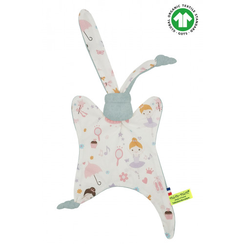 Doudou Bio Le Ballerine. Cadeau de naissance GOTS, original et made in France. Nin-Nin