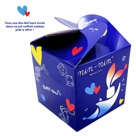 Cadeau de naissance Doudou Nin-Nin Indigo. Made in France