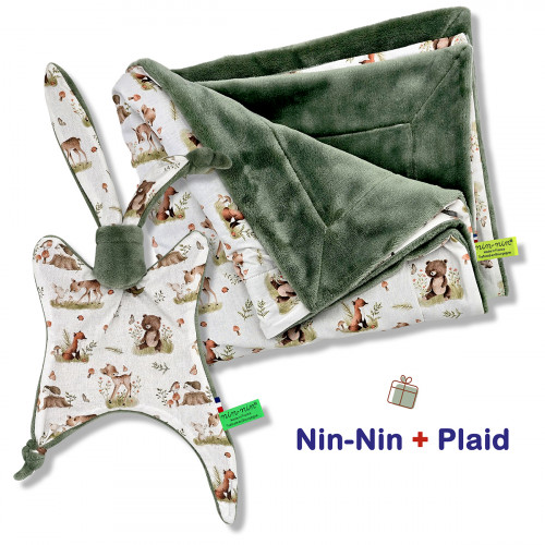 Coffret de naissance doudou et plaid. Original et fabriqué en France. Doudou Nin-Nin