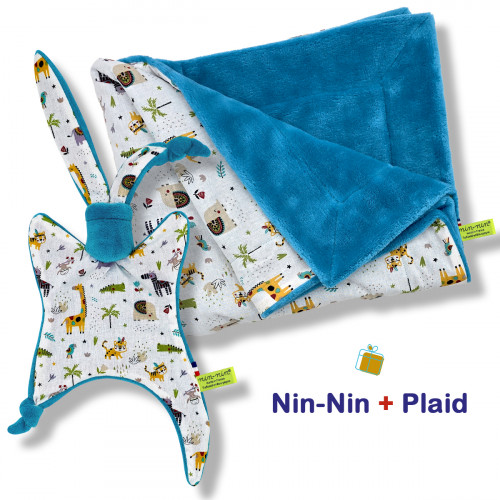 Coffret de naissance doudou et plaid. Original et fabriqué en France. Doudou Nin-Nin