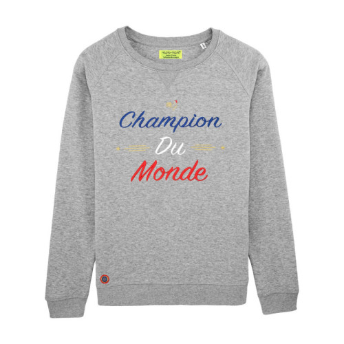 Sweat Femme Brodé Champion Du Monde Gris Chiné - Fabrication Française