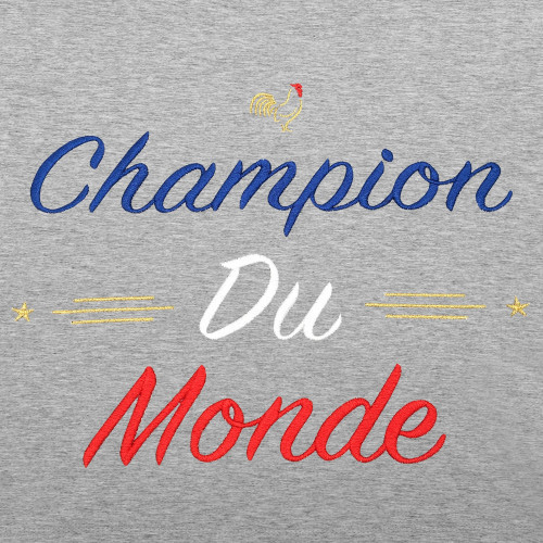 Sweat Femme Brodé Champion Du Monde Gris Chiné - Fabrication Française