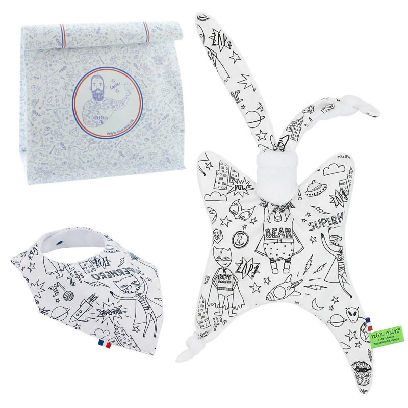 Coffret de naissance doudou et bavoir superhéro Coffret de naissance doudou et bavoir superhéro