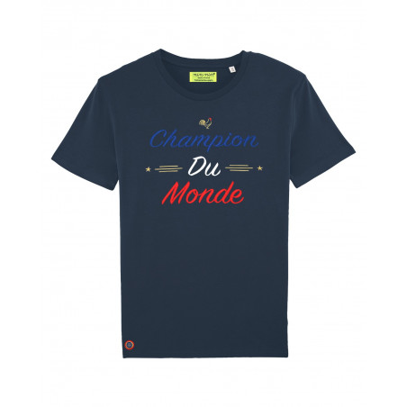 T Shirt Homme Bleu Marine Brode Champion Du Monde Made in France Taille S
