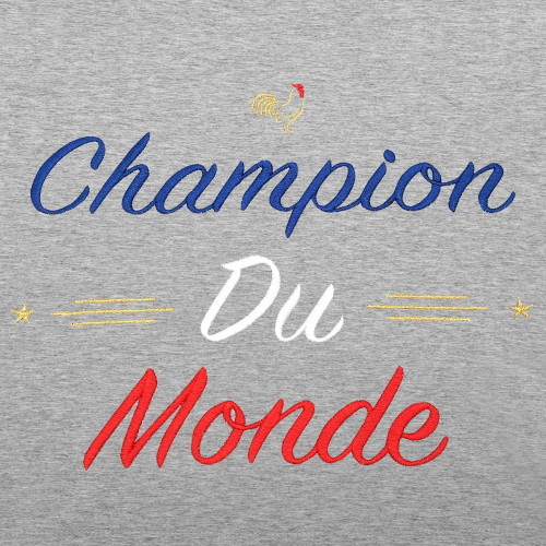BRODERIE T-SHIRT HOMME "CHAMPION DU MONDE" GRIS