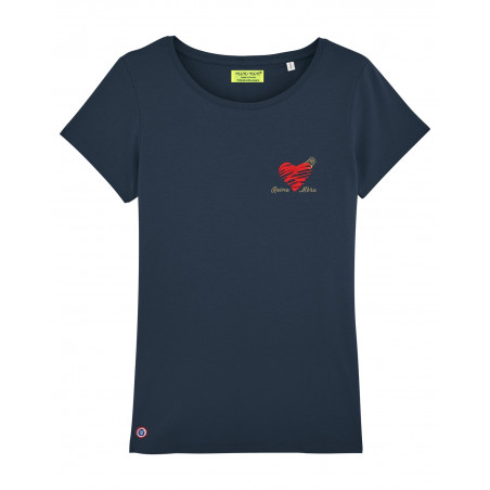 T-shirt navy pour femme brodé "Reine mère". Made in France