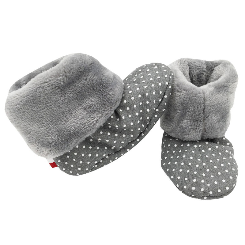 Chaussons hauts botton Gris Souris - Cadeau de Naissance Made in France bébé