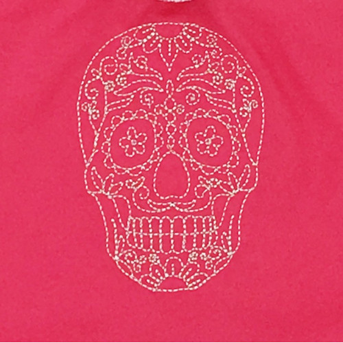 Broderie doudou rose calavéra mexicain pour adulte tête de mort. Cadeau original et made in France