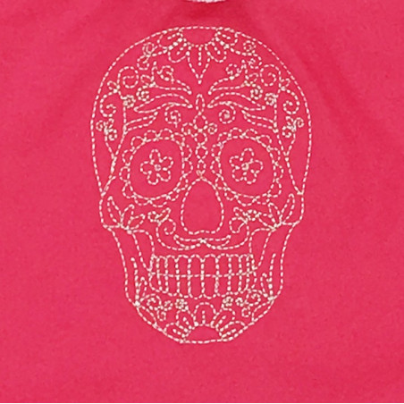 Broderie doudou rose calavéra mexicain pour adulte tête de mort. Cadeau original et made in France