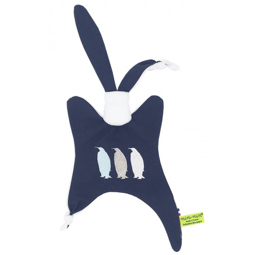 Doudou pour adulte Le Pingouin Navy. Cadeau original et made in France