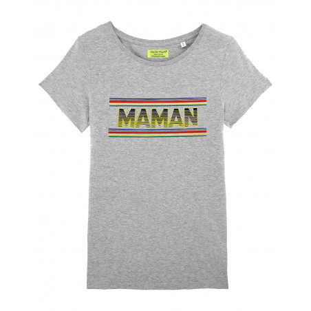 T-shirt brodé MAMAN pour femme. Couleur anthracite. Made in France.