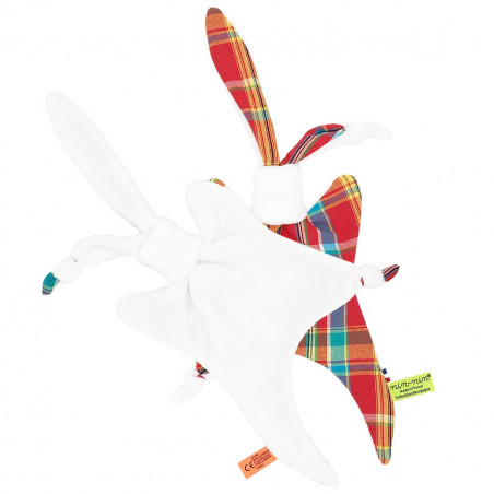 Vue de dos doudou madras. Cadeau de naissance original personnalisable et made in France.