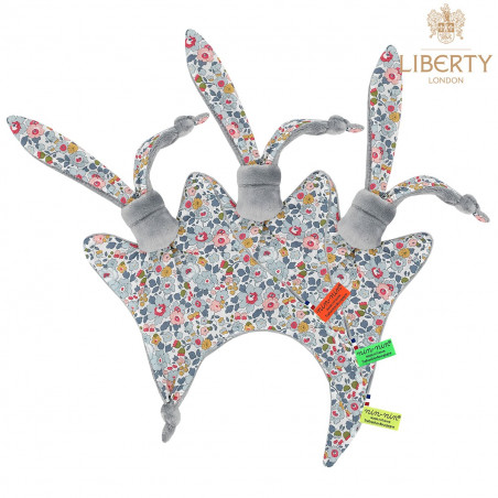 Doudou étiquette Le Phoebe Liberty of London. Style Jacadi. Cadeau de naissance original et made in France.