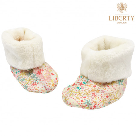 Chaussons chauds Poppy Liberty of London pour bébé. Cadeau de Naissance Made in France. Nin-Nin