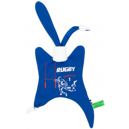 Doudou Le Rugby pour les fans du XV de France. Cadeau de naissance personnalisable et made in France. Nin-Nin