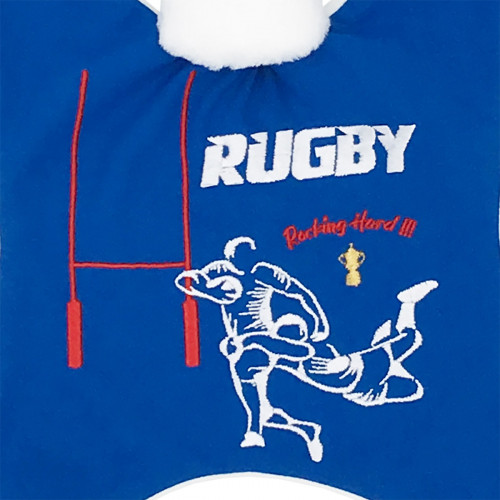 Broderie doudou Le Rugby pour les fans du XV de France. Cadeau de naissance personnalisable et made in France. Nin-Nin