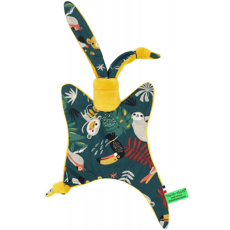 Doudou plat Le Tropical curry. Cadeau de naissance original et made in France. Nin-Nin Doudou plat Le Tropical curry. Cadeau de naissance original et made in France. Nin-Nin
