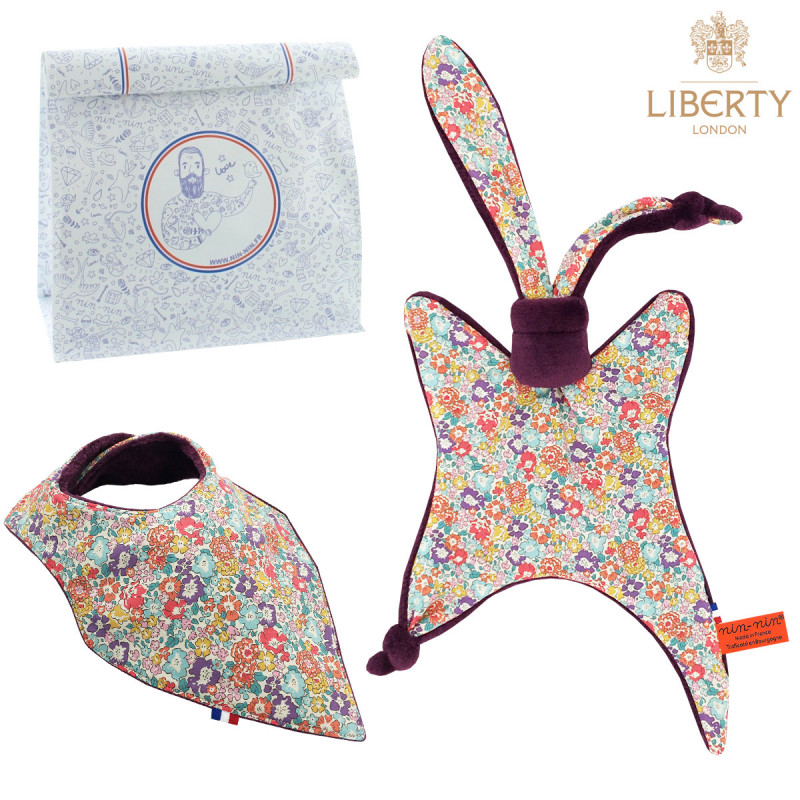 Coffret de naissance doudou plat et bavoir personnalisable Victoria. Original et fabriqué en France. Nin-Nin Coffret de naissance doudou plat et bavoir personnalisable Victoria. Original et fabriqué en France. Nin-Nin