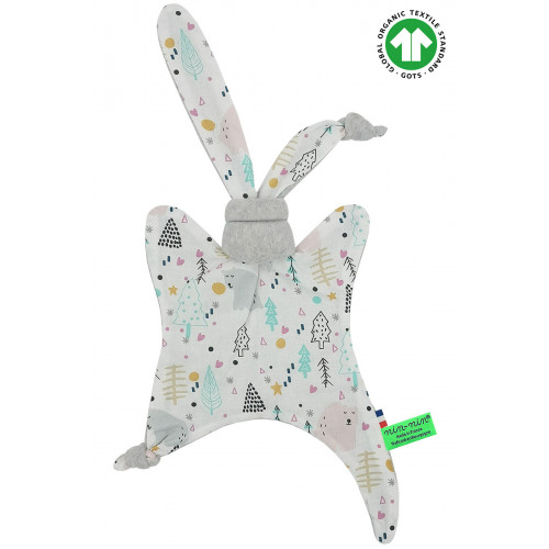 Doudou Bio Le Wood. Cadeau de naissance GOTS, original et made in France. Nin-Nin