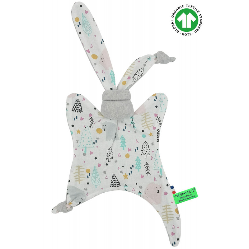 Doudou Bio Le Wood. Cadeau de naissance GOTS, original et made in France. Nin-Nin Doudou Bio Le Wood. Cadeau de naissance GOTS, original et made in France. Nin-Nin