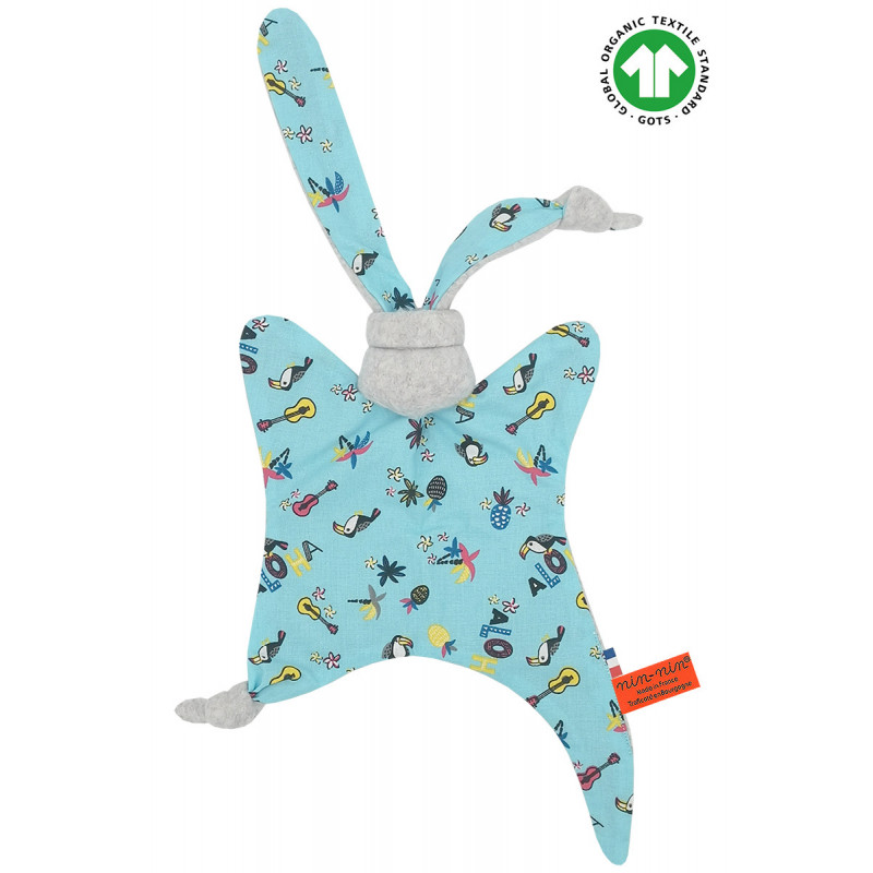 Doudou Bio Le Aloha. Cadeau de naissance GOTS, original et made in France. Nin-Nin