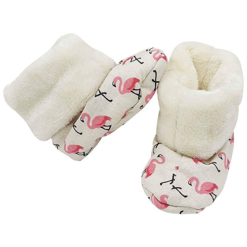 Chaussons hauts botton Flamant Rose pour bébé. Cadeau de Naissance Made in France. Nin-Nin Chaussons hauts botton Flamant Rose pour bébé. Cadeau de Naissance Made in France. Nin-Nin