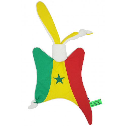 Doudou personnalisé Le Sénégalais. Cadeau de naissance original personnalisable et made in France. Doudou Nin-Nin