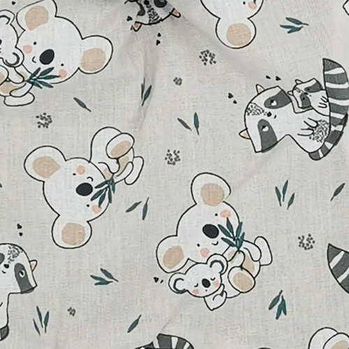 Tissu doudou raton laveur et koala. Cadeau de naissance personnalisé et made in France. Doudou Nin-Nin