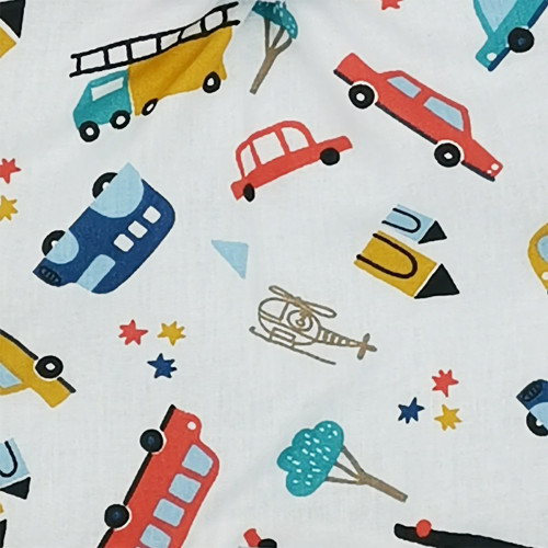 Tissu doudou Le City motif voitures, camions et hélicoptères. Cadeau de naissance personnalisé et made in France. Nin-Nin