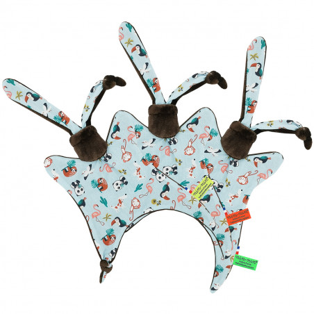 Etiquettes doudou animaux l'explorateur. Cadeau de naissance personnalisé et made in France. Doudou Nin-Nin