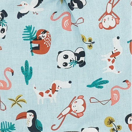 Tissu doudou animaux l'explorateur. Cadeau de naissance personnalisé et made in France. Doudou Nin-Nin