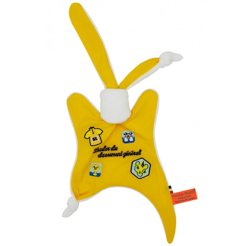 Doudou Le leader du Tour 2021 maillot jaune. Cadeau de naissance personnalisé et made in France. Doudou Nin-Nin