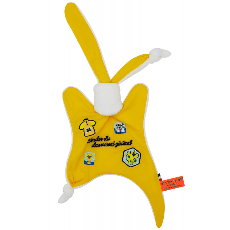 Doudou Le leader du Tour 2021 maillot jaune. Cadeau de naissance personnalisé et made in France. Doudou Nin-Nin